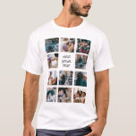 T-shirt Créez votre propre collage de photos<br><div class="desc">T-shirt photo personnalisé avec 11 photos carrées que vous pouvez modifier à votre guise,  et un modèle de texte simple et modifiable. Conseil photo : recadrez vos photos en carrés avant de les télécharger pour que le sujet soit au centre pour de meilleurs résultats.</div>