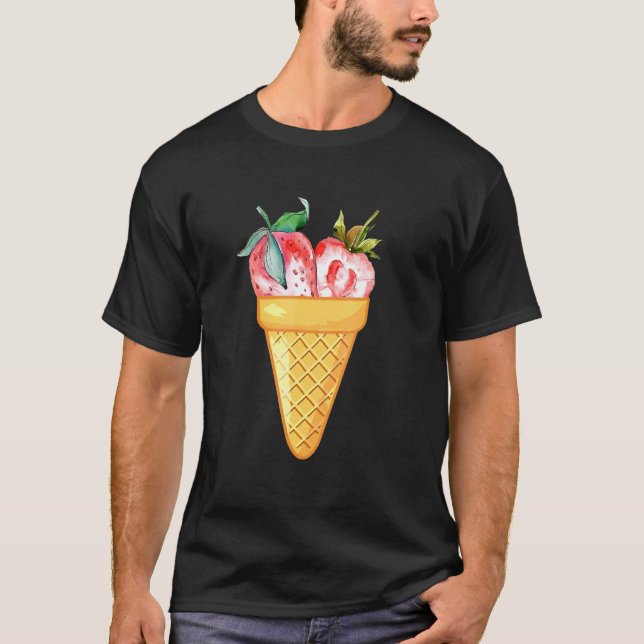 T-shirt Crème De Glace Aux Fraises - Collecte De Fruits Et (Devant)