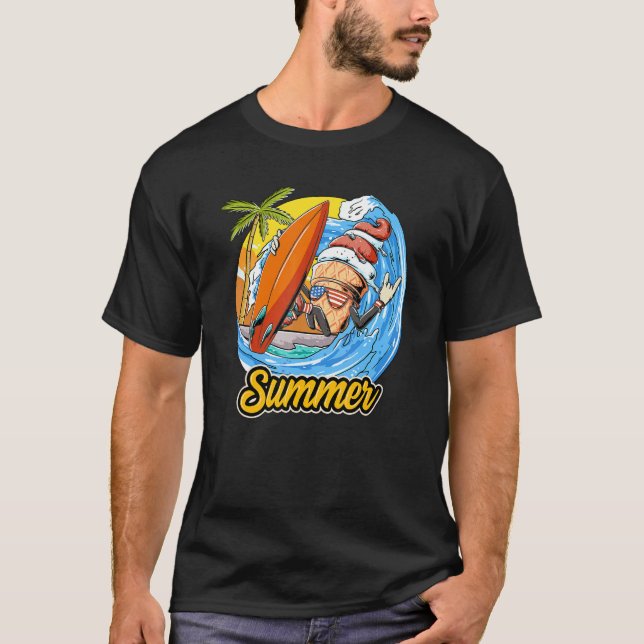 T-shirt Crème De Glace Cône Surfer Les Vagues Surfer Surfb (Devant)