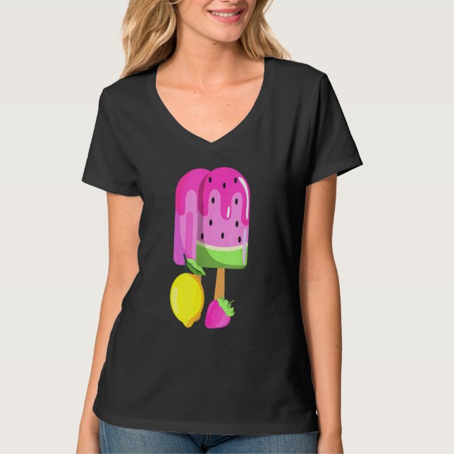 T-shirt Crème de glace pastèque fraise citron glace Pop ro (Devant)