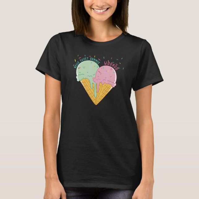 T-shirt Crème glacée Coeur Bonjour Été Crème glacée Crème  (Devant)