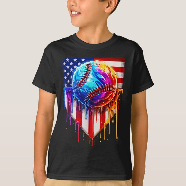 T-shirt Crème glacée de baseball American Drapeau (Devant)