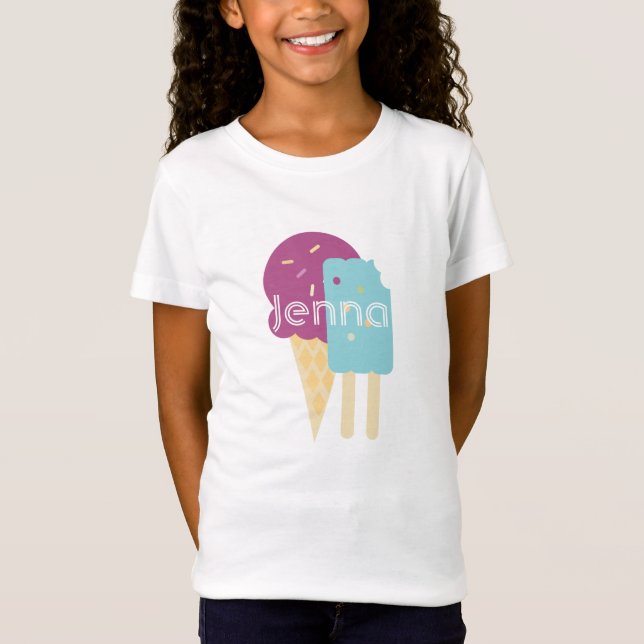 T-Shirt Crème glacée mignonne bleu violet fête d'anniversa (Devant)