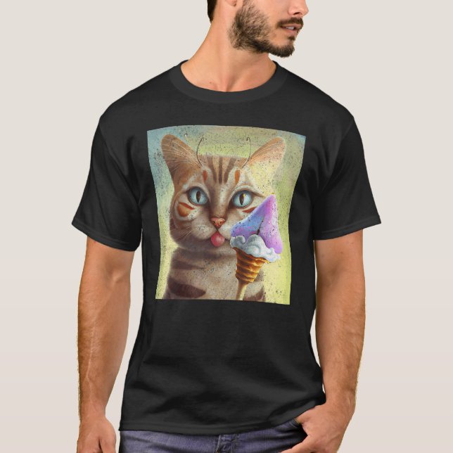 T-shirt Crème Glacée Papillon de Chat (Devant)