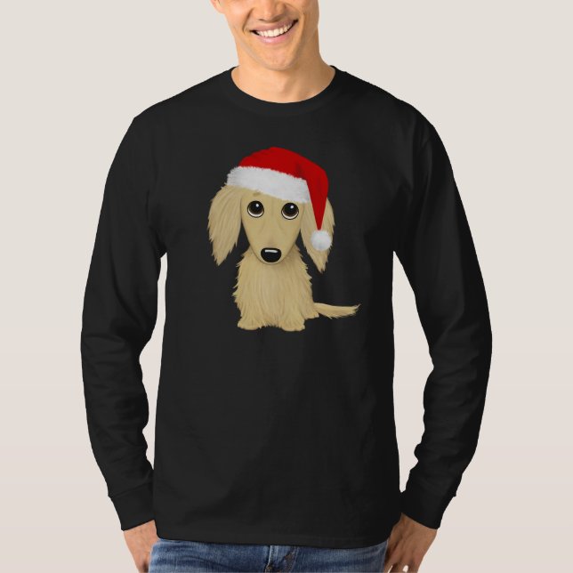 T-shirt Crème LonghEI Dachshund Père Noël Chien Noël (Devant)