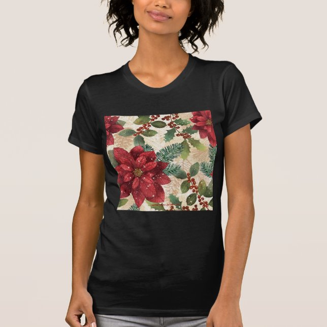 T-shirt Crème verte rouge Retro les années 50 Poinsettia (Devant)