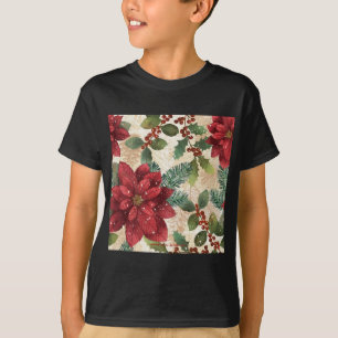 T-shirt Crème verte rouge Retro les années 50 Poinsettia