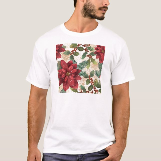 T-shirt Crème verte rouge Retro les années 50 Poinsettia (Devant)