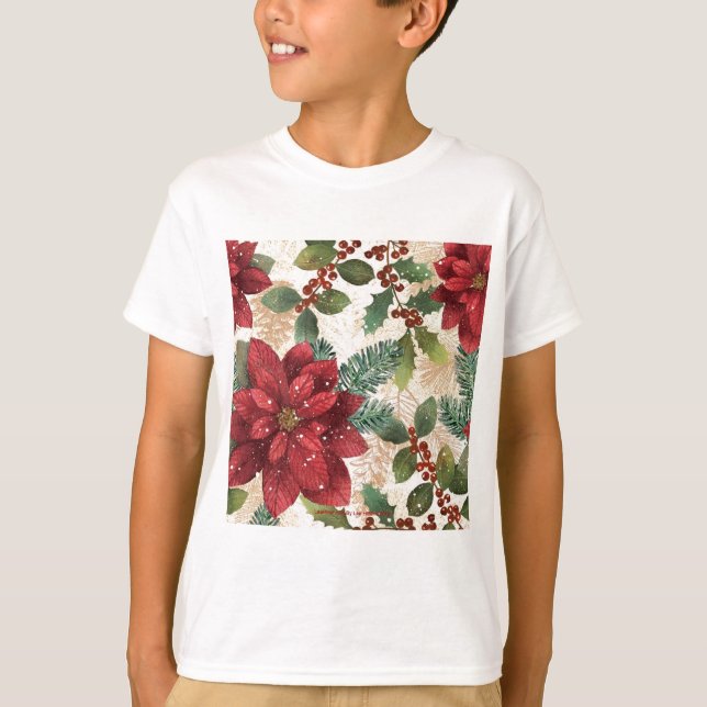 T-shirt Crème verte rouge Retro les années 50 Poinsettia (Devant)