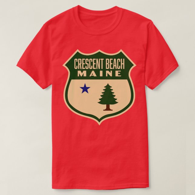 T-shirt Crescent Beach Maine Retro Pine Tree Shield Vert (Design devant)