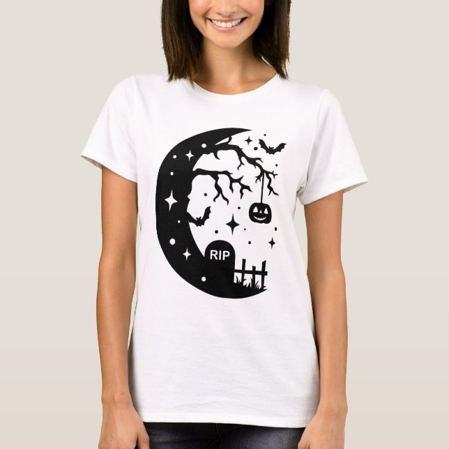 T-shirt Crescent Moon RIP Bat Citrouille Halloween Mug (Devant)