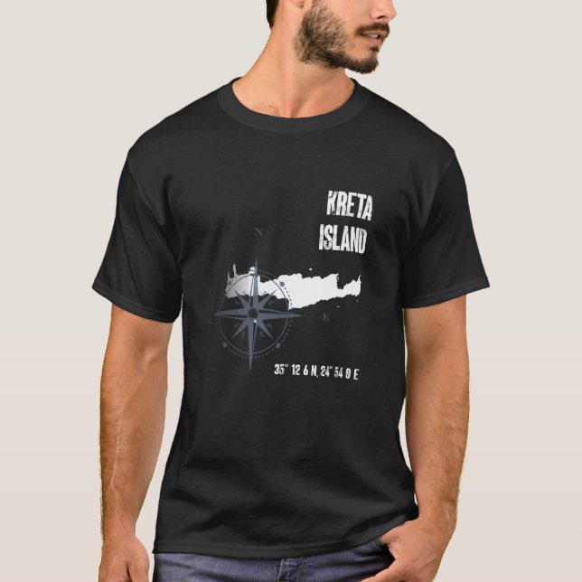 T-shirt Crète Île Méditerranée Coordonnées Carte Vac (Devant)