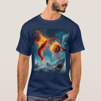 T-shirt Crevette qui plonge sur un requin Mème