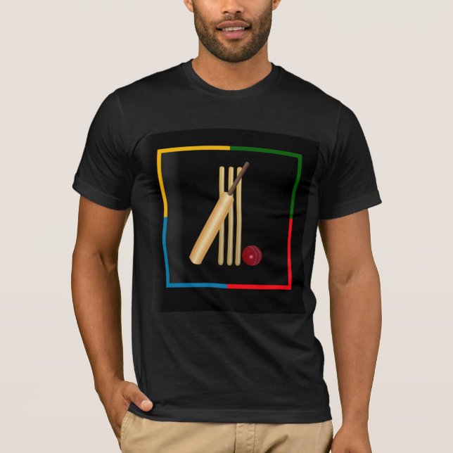 T-shirt Cricket, guichet, batte et balle,  (Devant)