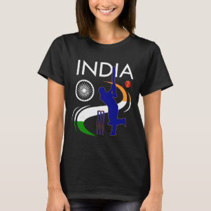 T-shirt Cricket indien avec brosse drapeau indien Ashoka