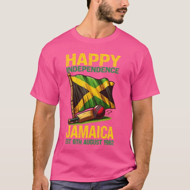 T-shirt Cricket, Joyeuse fête de l'Indépendance Jamaïque E (Devant)