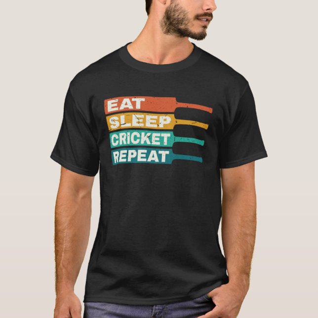 T-shirt Cricket Player Eat Sleep Cricket Repeat Retro (Devant)