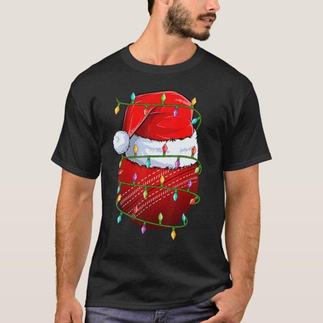 T-shirt Cricket Sports  Xmas Lights Cricket Ball Christmas (Devant)
