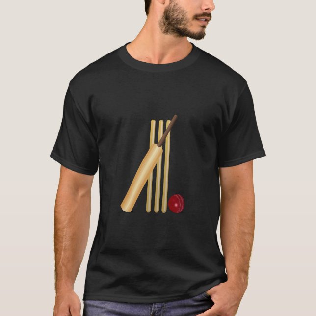 T-shirt Cricket, Wicket, chauve-souris et balle (Devant)
