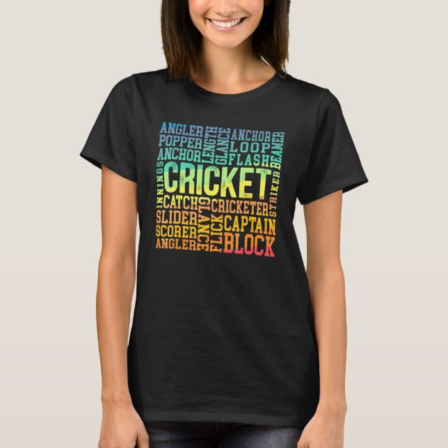 T-shirt Cricketer Word Cloud Cricketer Bat and Ball Player (Devant)