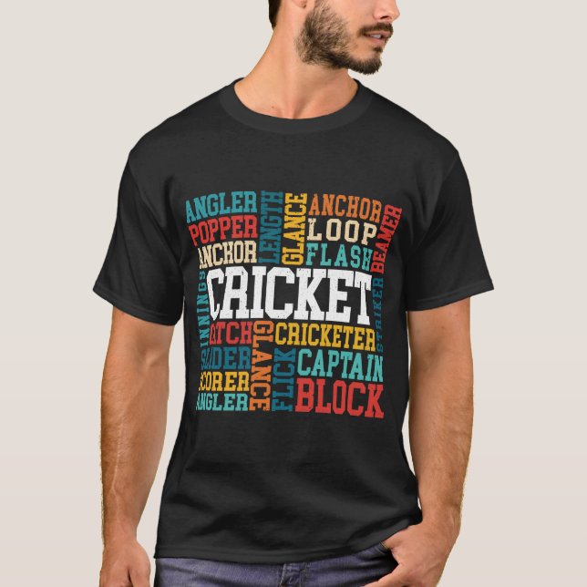 T-shirt Cricketer Word Cloud Cricketer Bat and Ball Player (Devant)