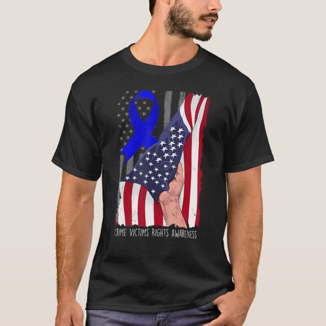 T-shirt Crime Victims Rights Awareness American Flag Blue  (Devant)