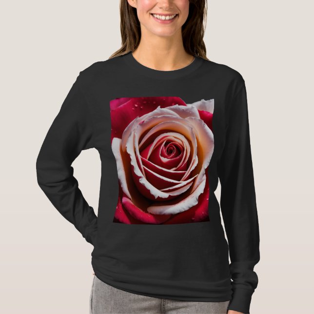 T-shirt Crimson Elegance Rose – Women’s Designed L/ Sleeve (Devant)
