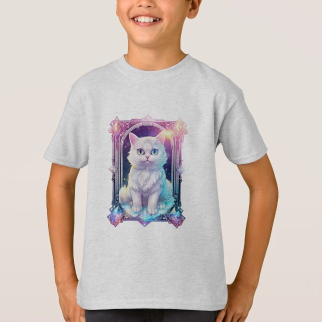 T-shirt Cristal Chat Violet Noir Plaid Cute Blanc Kitten (Devant)