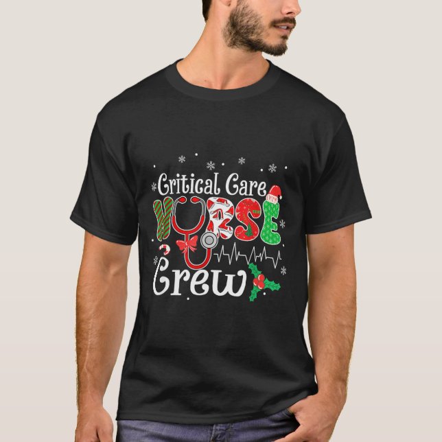 T-shirt Critical Care Nurse Crew Stethoscope Santa Hat Chr (Devant)