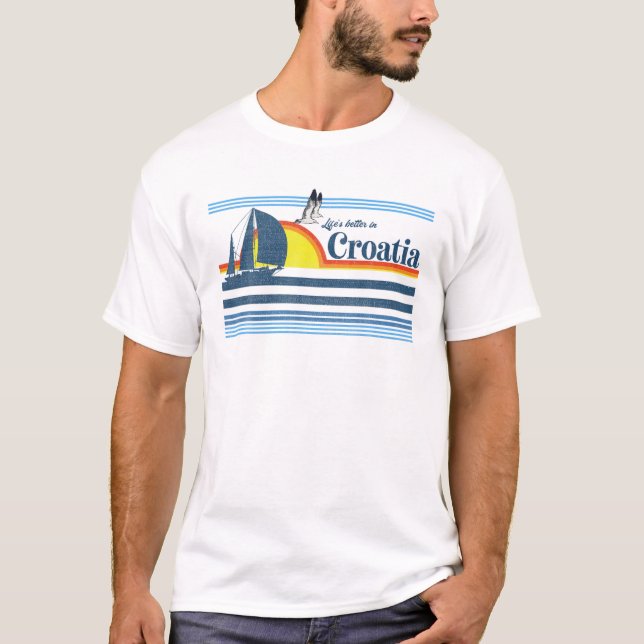 T-shirt Croatie - Beach Retro Les années 70 80S Sailing Bo (Devant)
