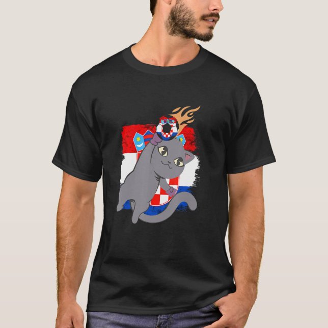 T-shirt Croatie Drapeau croate Chat Pride croate Croatie (Devant)