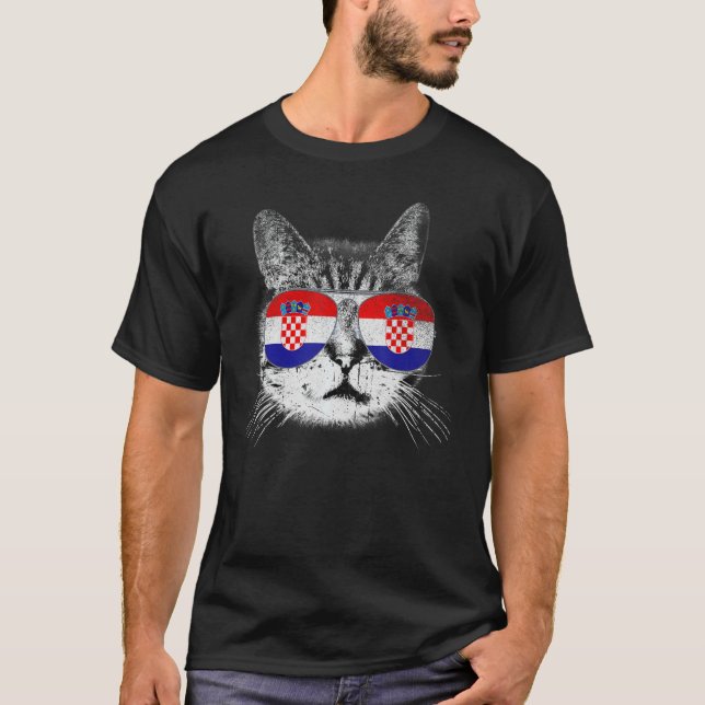 T-shirt Croatie Drapeau Pays Racines Amoureux des chats Fi (Devant)