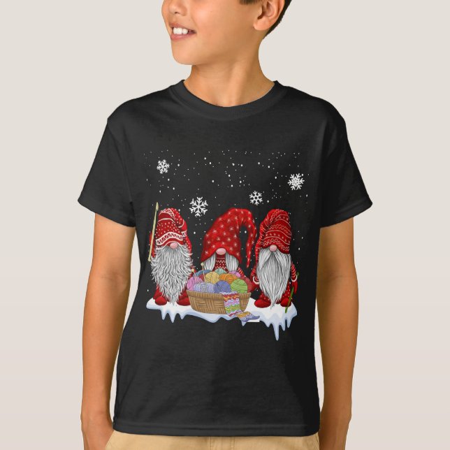 T-shirt Crochet Trois Gnomes et cadeau de Noël Tricot (Devant)