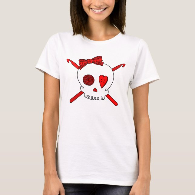 T-shirt Crochets de crâne et de crochet (rouges) (Devant)