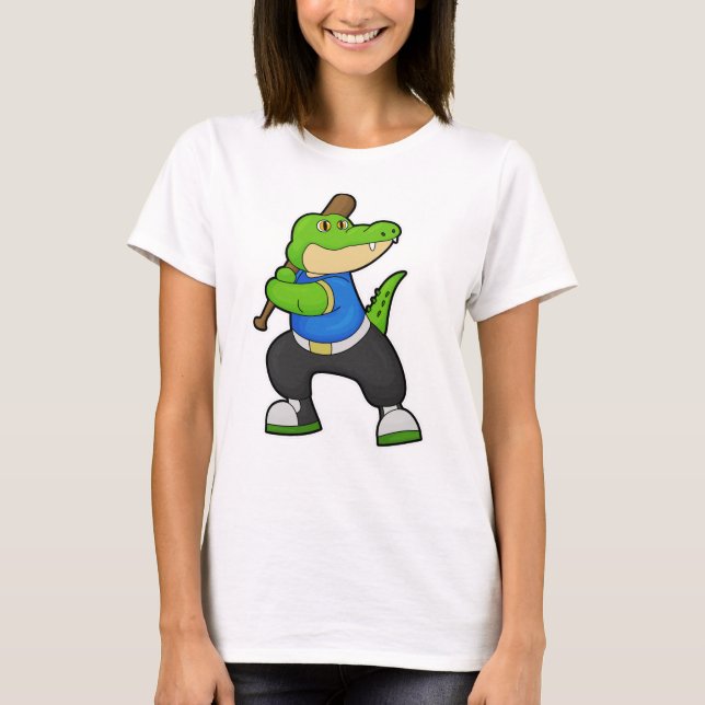 T-shirt Crocodile au baseball avec batte de baseball (Devant)