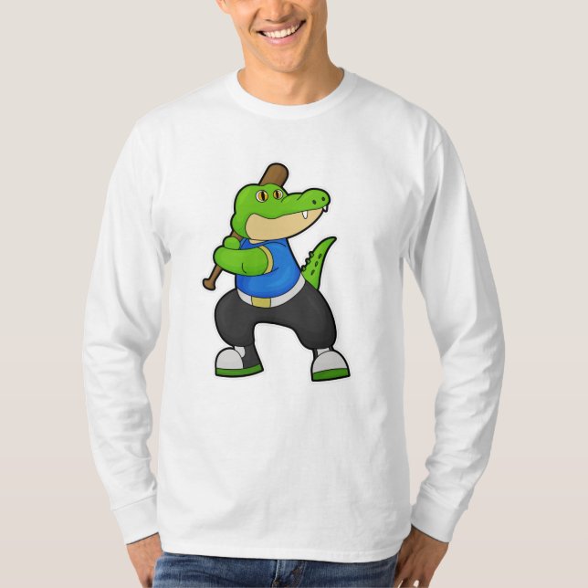 T-shirt Crocodile au baseball avec batte de baseball (Devant)