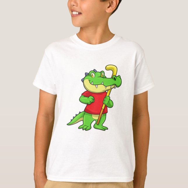 T-shirt Crocodile au hockey sur gazon avec bâton de hockey (Devant)