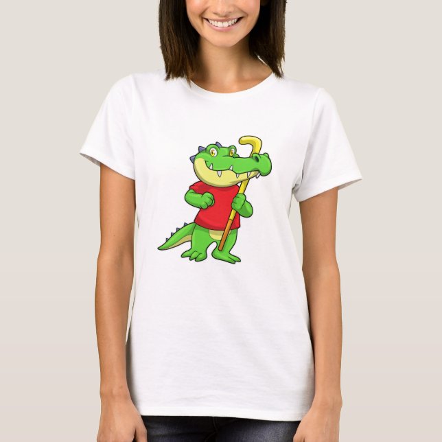 T-shirt Crocodile au hockey sur gazon avec bâton de hockey (Devant)