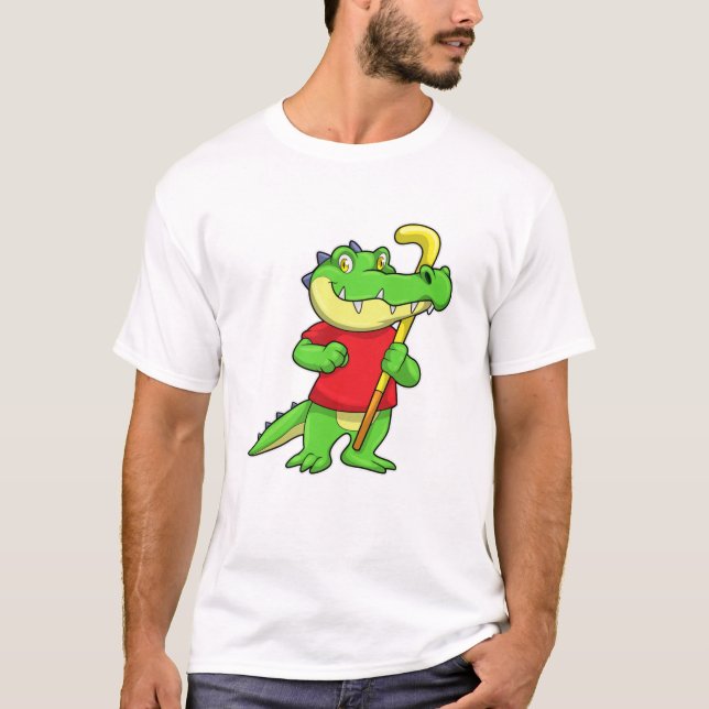 T-shirt Crocodile au hockey sur gazon avec bâton de hockey (Devant)