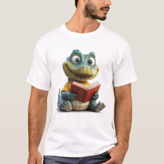 T-shirt Crocodile de dessin animé 3D avec un livre