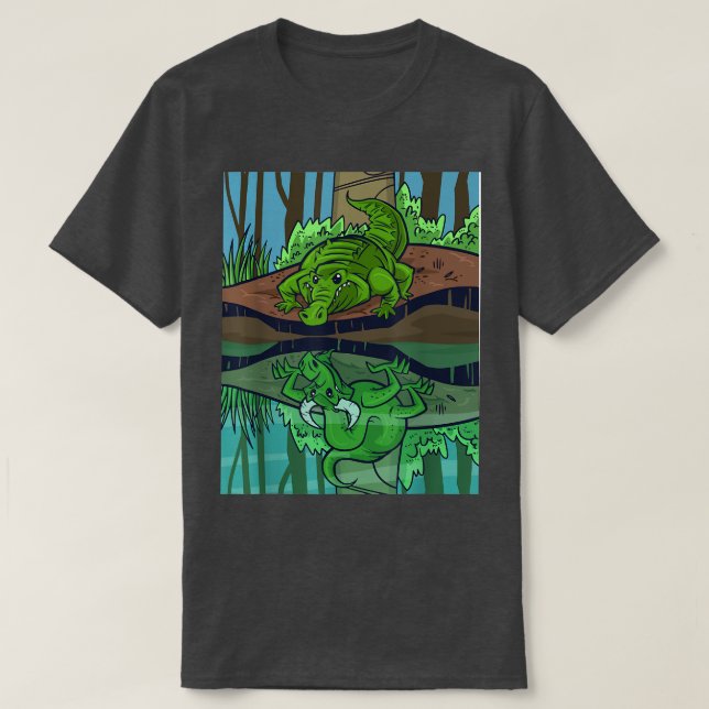 T-shirt Crocodile Dragon Fairy Tale Reflective Image (Design devant)