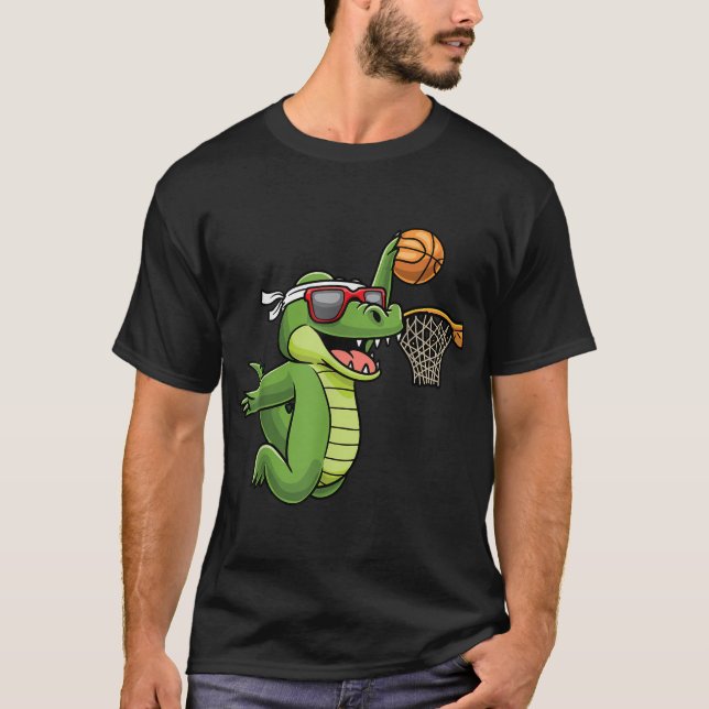 T-shirt Crocodile Jouer Basketball Alligator (Devant)