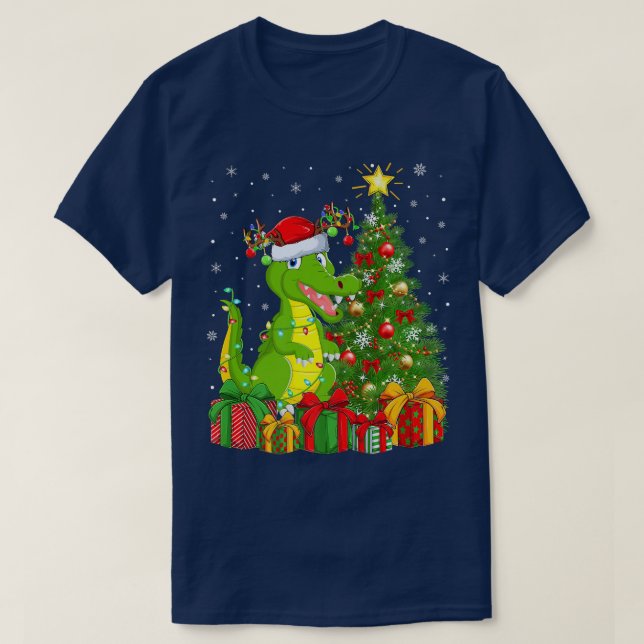 T-shirt Crocodile Lighting Xmas Tree Santa Hat Crocodile C (Design devant)