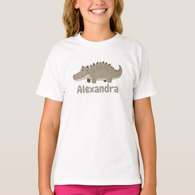 T-shirt Crocodile mignon Filles Nom personnalisable (Devant)