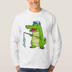 T-shirt Crocodile Pêche Pêcheur Pêcheur canne à pêche