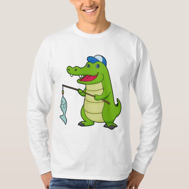 T-shirt Crocodile Pêche Pêcheur Pêcheur canne à pêche (Devant)