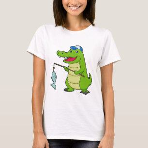 T-shirt Crocodile Pêche Pêcheur Pêcheur canne à pêche