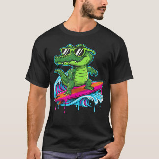 T-shirt Crocodile qui surfe Planche de surf Cool Gator Été