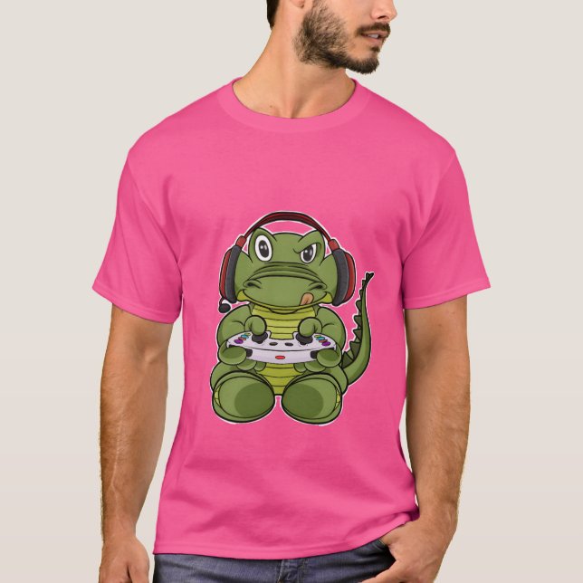 T-shirt Crocodile With Gaming Controller I Funny Gaming I  (Devant)