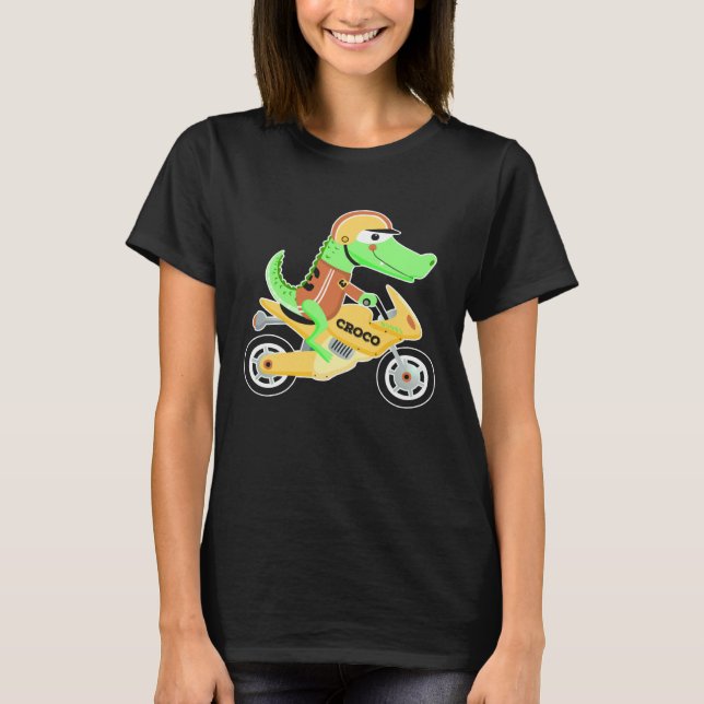 T-shirt Crocodile with motorcycle biker motorcycle dirt bi (Devant)